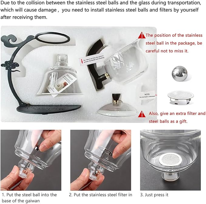 Lazy Kungfu Drip TeaPot, Heat Resistant Tea Set, Semi-Automatic Glass Teapot Suit for Magnetic Water Flow Wooden Glass Teapot Set