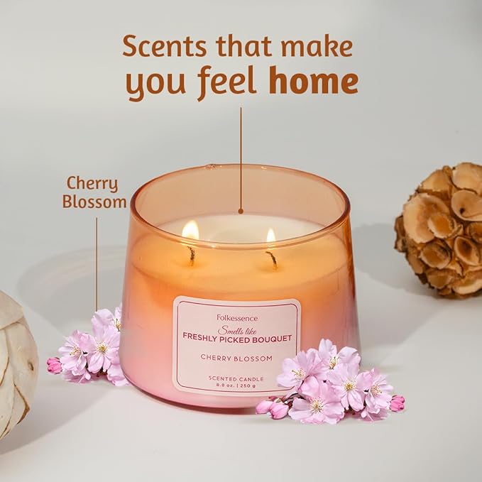 Folkulture Scented Candle | 8.81 Oz - Cherry Blossom Candles for Home Scented | Soy Candle or Non Toxic Candles for Relaxing | Long Lasting Pink Candle for Relaxation Gifts for Women - Bloomnest