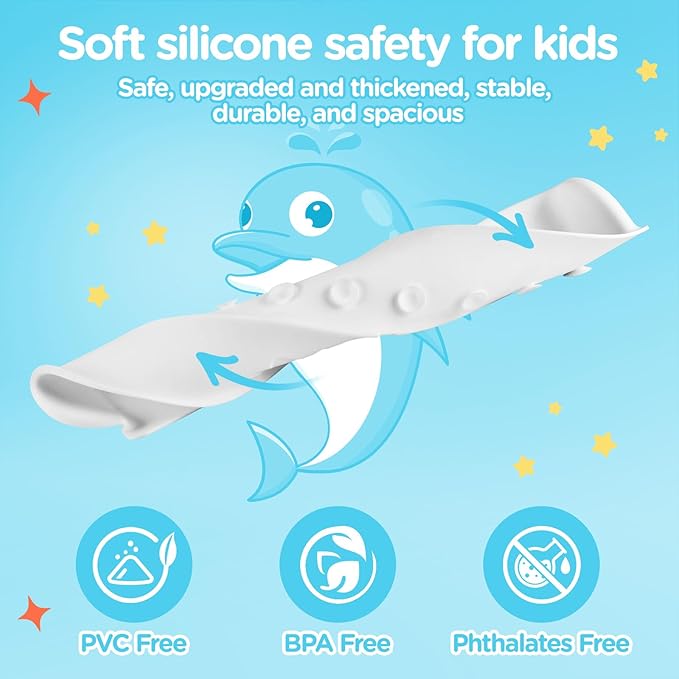 3FT Dolphin Pattern Bathtub Splash Guard Play Shelf for the Wide &Straight Bathtub Edge Toy Tray Caddy Holder Storage Suction Cups Attach to Bath Tub No Mess Water Spill in Bathroom (White) - Bloomnest