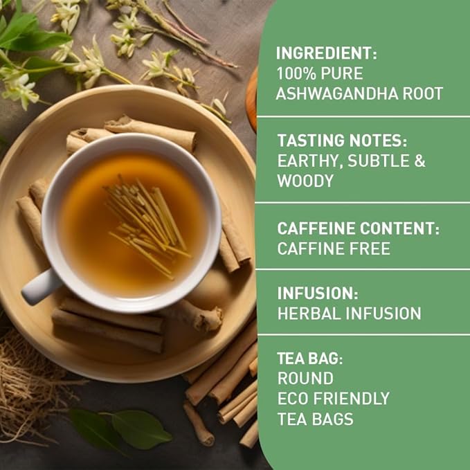 HANDPICK, Ashwagandha Root Tea (100 tea Bags) - Herbal Supplement - For Health & Wellbeing | Caffeine Free, Gluten Free | Packed in Ecofriendly Tea Bags - Bloomnest