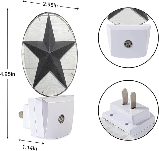 EKOBLA Texas Star Night Lights Plug into Wall Vintage Western Style Retro Star American Led Plug-in Nightlights with Dusk to Dawn Sensor for Home Bedroom Stairway Hallway Kitchen - Bloomnest