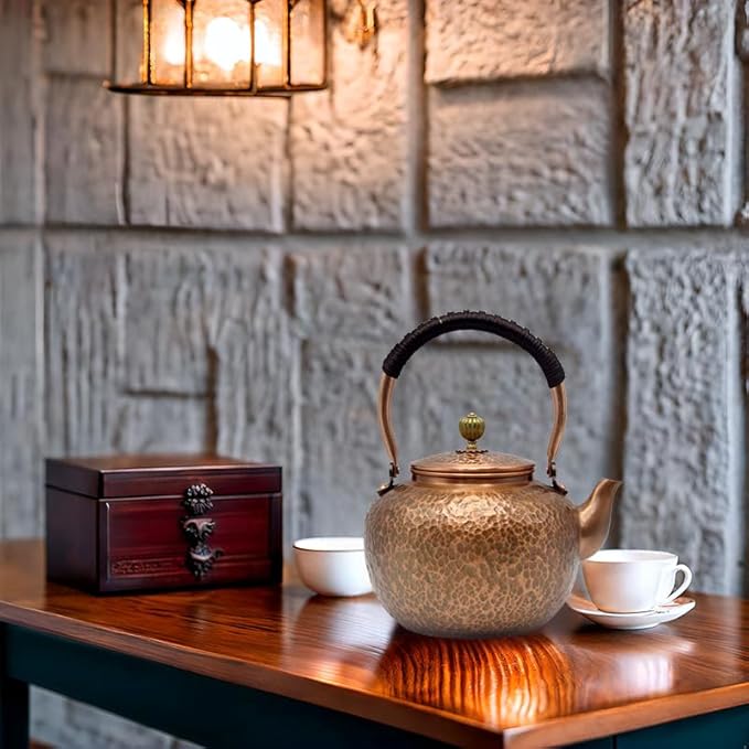 50.7oz Elegant Chinese Style Copper Tea Kettle For Stovetop, Non-Coating Pure Copper Teapot with Stainless Steel Infuser For Loose Tea, Large and Solid Tea Pot(1500ml) - Bloomnest