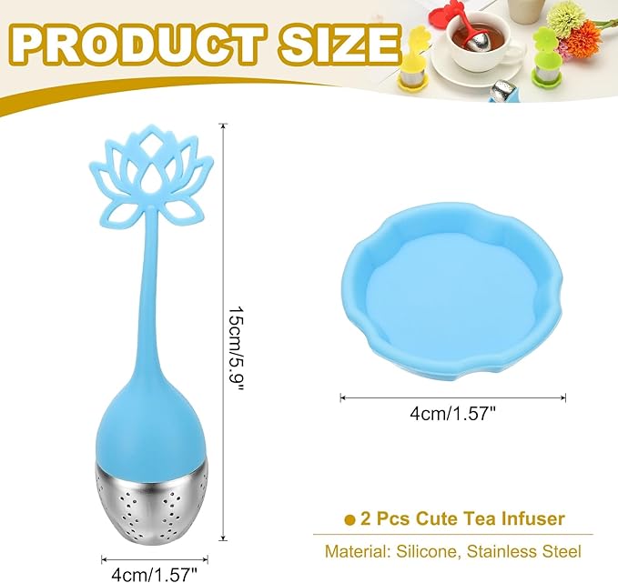 uxcell 2 Pcs Lotus Tea Infuser, Stainless Steel Loose Leaf Tea Steeper Filter with Silicone Handle Reusable Coarse Pores Mesh Strainer Diffuser for Teacups Teapots Mugs, Blue - Bloomnest