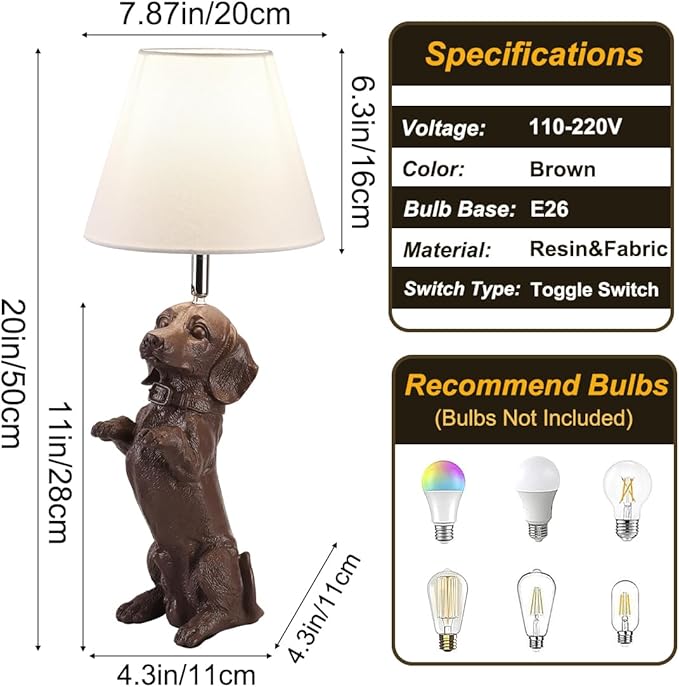 Dachshund Dog Table Lamp Cute Modern Resin Desk Lamp Creative Brown Puppy Nightstand Lamp for Living Room Bedroom Corner Kid’s Room Office - Bloomnest