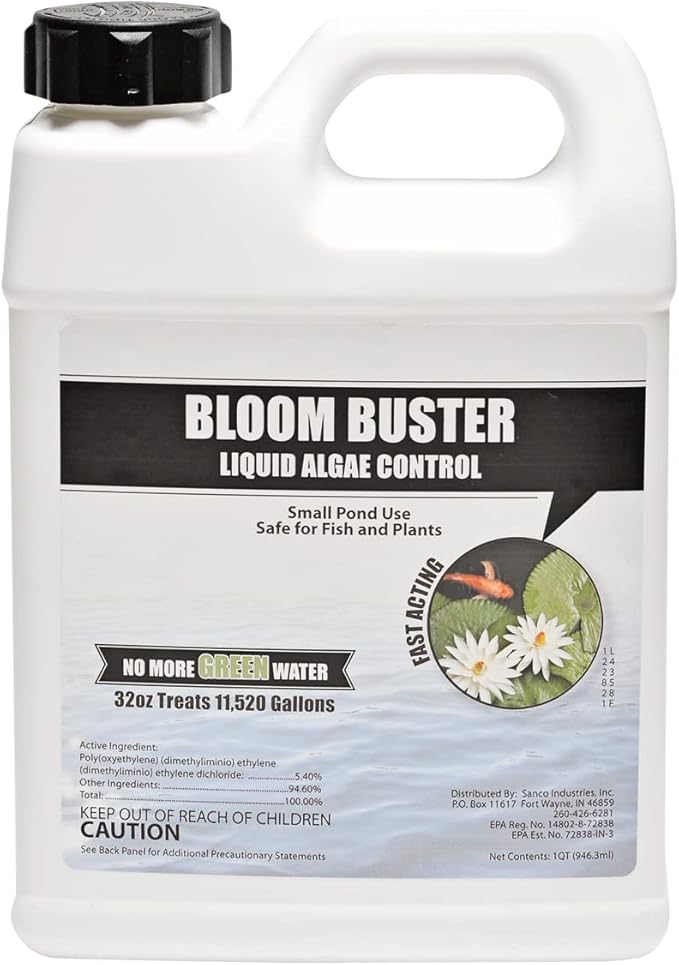 Bloom Buster Algae Control for Fish Ponds & Water Gardens - 32 Ounces - Safe for Koi Fish, Goldfish & Plants - Controls Algae in Ponds & Water Features, EPA Registered - Bloomnest