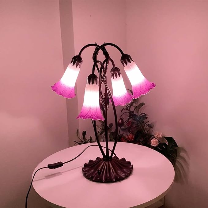 Bieye L10851 Lily Flower Blown Glass Accent Table Lamp for Living Room Bedroom Decoration (4-Light, Purple) - Bloomnest