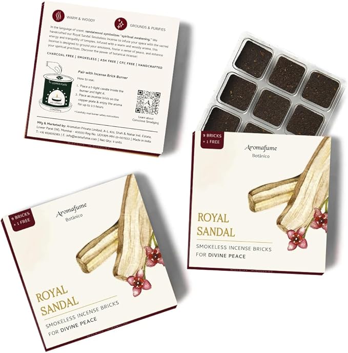 Royal Sandal Incense Bricks (3 x 9 Bricks) Refill Pack by Aromafume | Made with Sandal Flower & Sandalwood | Ideal for Prayer and Rituals | Natural, Low Smoke, Non Toxic Incense Bricks Aromafume