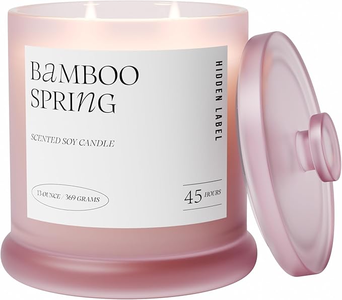 Hidden Label Spring Bamboo Scented Candle | 2 Wick Large Candles for Home Scented 13oz 75Hour Long Lasting Slow Burning | Aromatherapy Candle for Home Decor, Stress Relief & Relaxation - Bloomnest