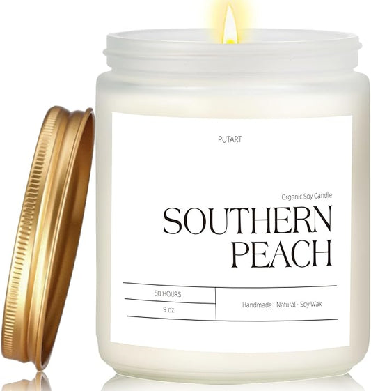 Peach Scented Candles for Home, 9oz Natural Soy Wax Aromatherapy Organic Peach Candle for Stress Relief, Long Burning & Lasting Jar Candle Gifts for Halloween, Birthday, Christmas, Thanksgiving - Bloomnest