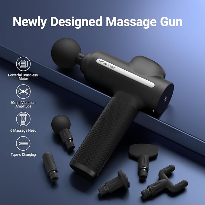 MERACH Massage Gun Deep Tissues, Percussion Massager Tools with 6 Massage Heads, Portable Hand Held Muscle Massagers for Pain Relief Deep Tissue, Cool Gifts for Men and Women - Bloomnest