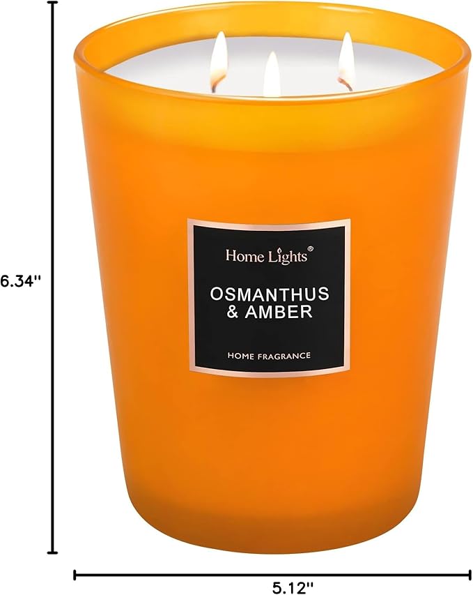 HomeLights Large Jar Candle-33.3 Oz. Natural Soy Aromatherapy Candle | Osmanthus Amber Scent | Up to 130 Hours Burn Time with 3 Cotton Wicks | Home Decorative Fragrance Candle Gift - Bloomnest