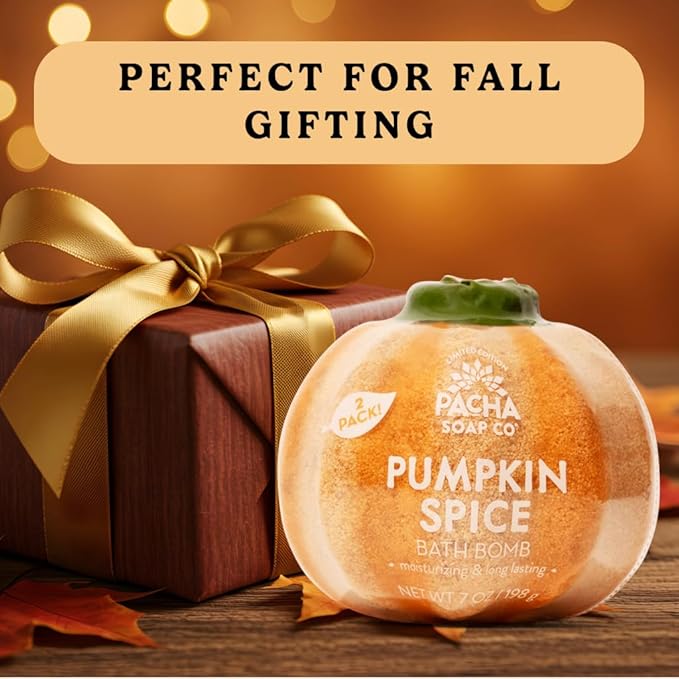 PACHA SOAP Co. Bath Bombs, Pumpkin Spice, 7 oz, 3-Pack (21 oz Total) - Limited Fall Scent, Sweet & Spicy, Premium, Nourishing & Restorative, Pumpkin Style 2-Piece Bath Bomb, Handcrafted in The USA - Bloomnest