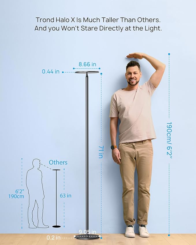 TROND Floor Lamp, Bright Sky LED Modern Torchiere Lamp, 71 in Tall Aluminum Pole Light, 5500K Natural Daylight Standing Light, Touch 5-Level Dimmable, 5000 lm, 30 Mins Timer for Living Room Bedroom - Bloomnest
