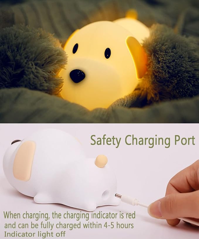 HAPPYBAG Kids Night Light,Cute Soft Silicone Dog Lamp Dimmable Nursery Portable Puppy Kawaii Lamps,Bedside Lamp for Baby and Toddler,Boy Girls - Bloomnest