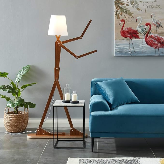 Cool Tall Floor Lamp Decorative Reading Standing Wood Swing Arm Wood Lighting for Corner Kids Boys Girls Bedroom Living Room Home Improvement Office Farmhouse - with LED Bulb (Walnut) - Bloomnest