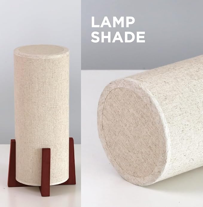 KUNJOULAM Modern Small Table Lamps, Nightstand Lamp with Linen Fabric Shade, 13.9" Cylinder Bedside Table Lamp for Bedroom, Cafe, Living Room Home Decor - Bloomnest