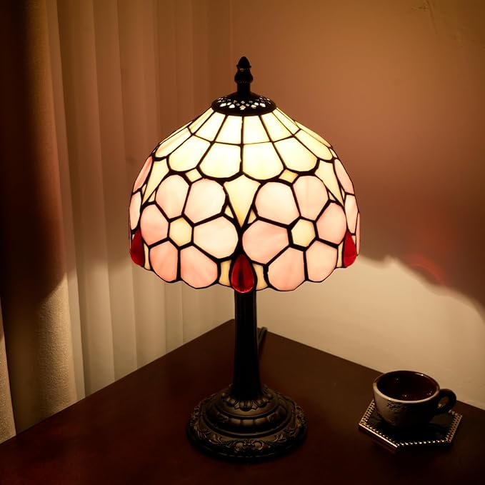 Tiffany Lamp Stained Glass lamp Small Bedside Table Lamps for Living Room Bedroom Dorm Kitchen Home Decor Festival Birthday Gift,Cherry Blossoms - Bloomnest