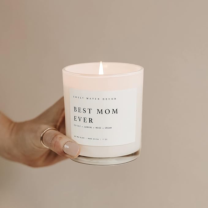 Sweet Water Decor Best Mom Ever Candle - Mother's Day Gifts for Mom, New Mom Gift, Spa Scented Mother Candle - 11oz White Jar, 50+ Hour Burn Time, Made in The USA - Bloomnest
