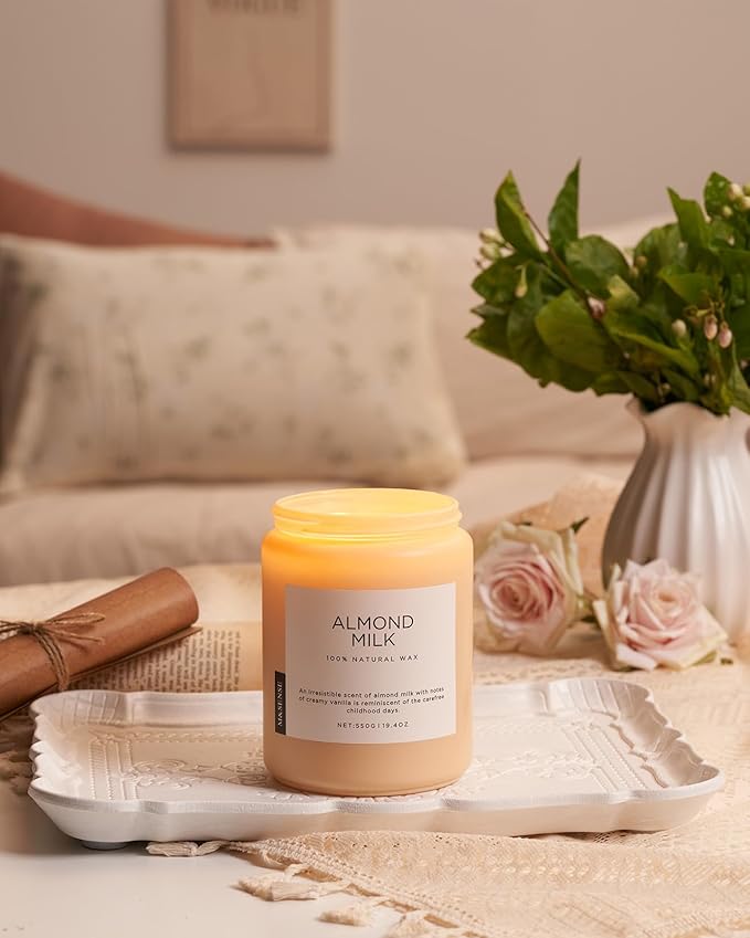 M&SENSE Almond Milk Scented Candles for Home, 19.4oz 110 Hours Long Lasting Non Toxic Natural Organic Soy Wax Relaxing Scented Candle Housewarming Gift for Friends Teachers - Bloomnest