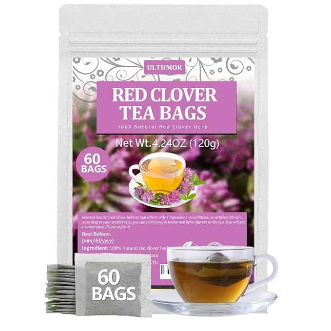 60 Premium Red Clover Tea Bags, Made with 100% Natural Red Clover Flowers & Herb, Rich in Antioxidants & Supports Wellness, No Additives & Caffeine Free. - Bloomnest