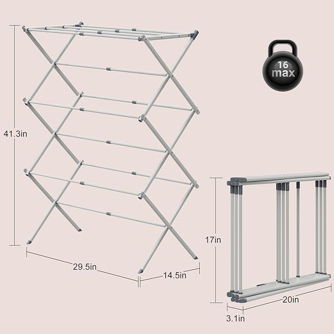 Drying Rack for Laundry, Foldable Clothes Drying Rack, Small Collapsible Dry Rack for Clothes, Use for Indoor & Outdoor Drying Clothes, 40"x29"x14.5"(White) - Bloomnest
