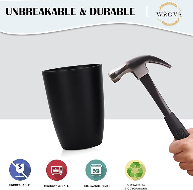 Wheat Straw Cups 8 PCS Good Alternative to Plastic Reusable Cups 20 oz Unbreakable Drinking Cup Reusable Dishwasher Safe Water Plastic Glasses Black - Bloomnest