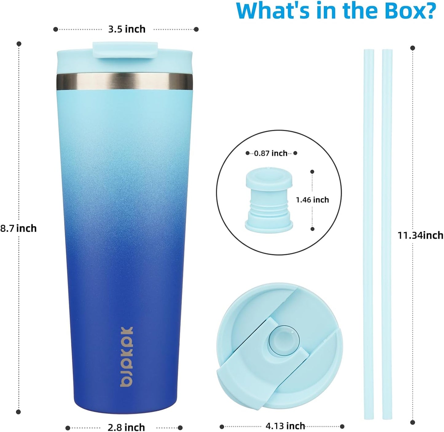 BJPKPK 26oz Insulated Tumbler With lid And Straw Stainless Steel Tumblers Travel Coffee Mug Reusable Thermal Cup,Sky