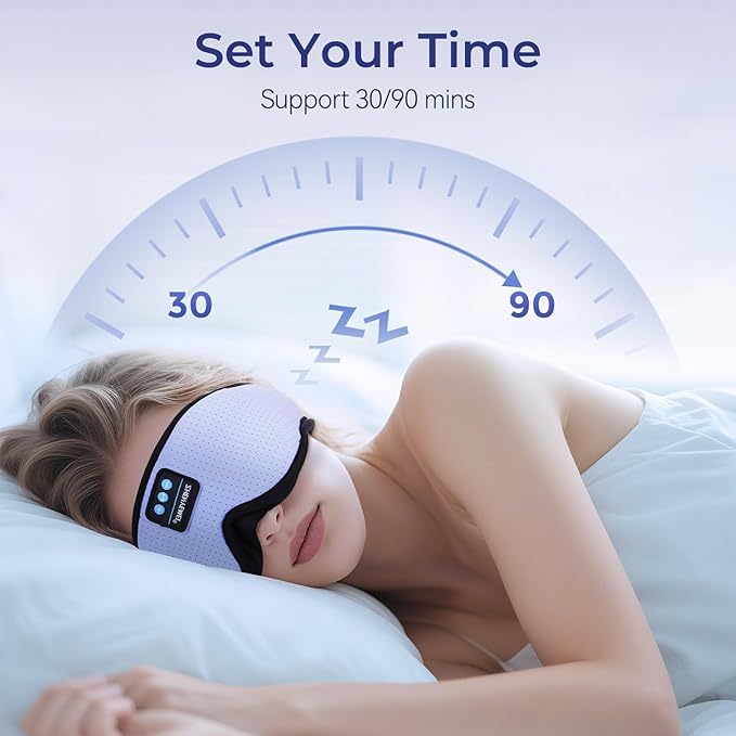 3D Sleep Mask with Bluetooth Headphones, Breathable Cotton Sleeping Headphones for Side Sleepers, Wireless Music Eye Mask with Timer, Gifts for Men Women, Purple - Bloomnest