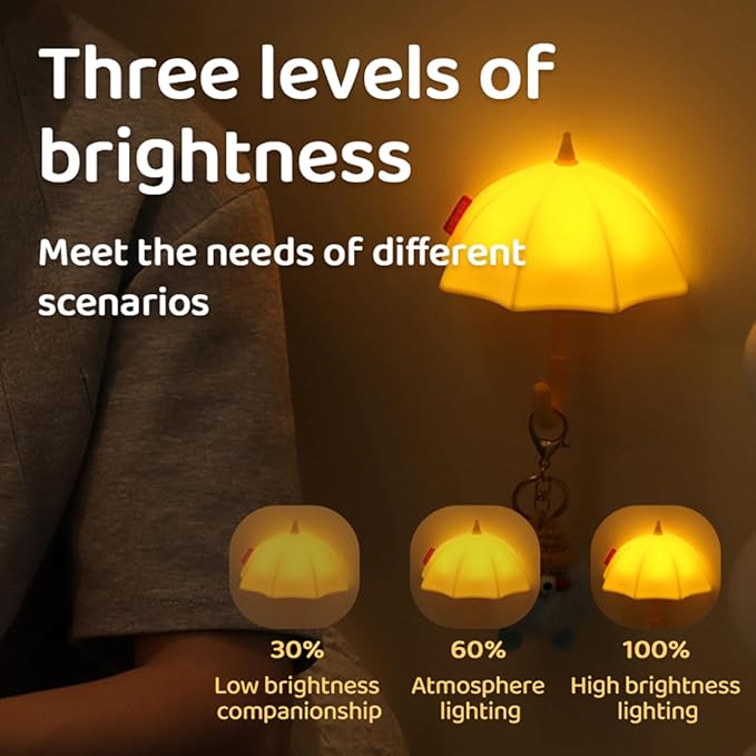 Umbrella Night Light for Kids,Light-Up Magnetic Fridge Lamp, Rechargeable Silicone Lamp for Baby Nursery,3 Levels Dimmable 30 minute timer,Squishy Bedside Night Lamp for Bedroom Kitchen - Bloomnest