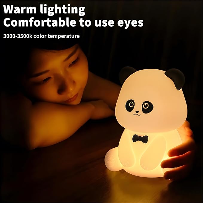 Cute Panda Night Light,Squishy Animal Nightlamp,Rechargerable Dimmable Nursery Soft Silicone Table Bedroom Lamp Portable Adjustable Lighting Bedroom Bedside Gift - Bloomnest