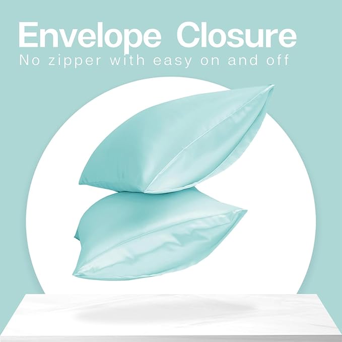 MR&HM Satin Pillowcase for Hair and Skin, Silk Satin Pillowcase 2 Pack, King Size Pillow Cases Set of 2, Silky Pillow Cover with Envelope Closure (20x40, Turquoise) - Bloomnest