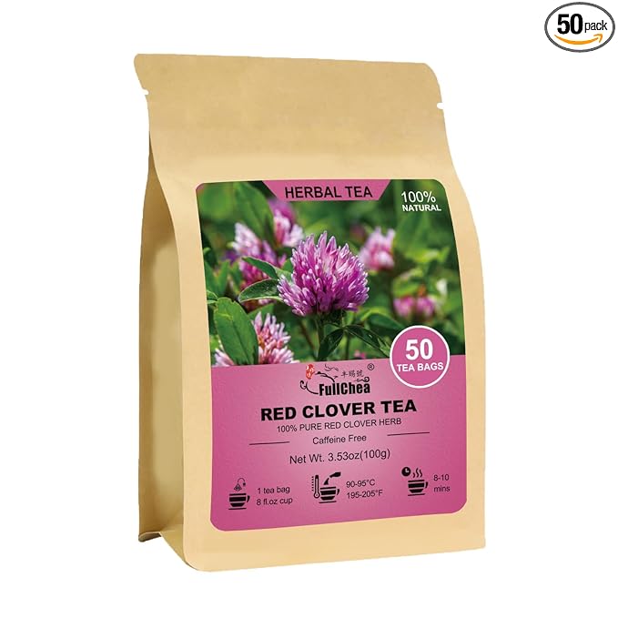 Fullchea - Red Clover Tea Bags, 50 Teabags - Pure Red Clover Herb - Non-GMO - Caffeine-Free - Rich in Antioxidants & Supports Wellness - Bloomnest