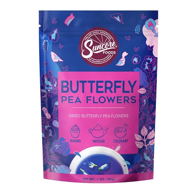 Suncore Foods Dried Butterfly Pea Flowers Bloom, Caffeine-Free Tea, Gluten-Free, Non-GMO, 1oz (1 Pack) - Bloomnest