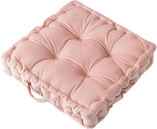 Square Floor Cushion, 15" Soft Velvet Floor Seating Pillow Cushion with Handle Thicken Decorative Floor Pillow Cushion for Yoga Living Room Balcony Outdoor Bedroom Tatami, Pink - Bloomnest