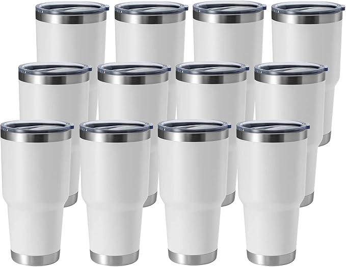 HASLE OUTFITTERS 30oz Stainless Steel Tumbler, Double Wall Vacuum Insulated Travel Mug Tumbler, Durable Insulated Coffee Mug, Gift Box Set (White, 12)