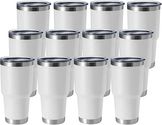 HASLE OUTFITTERS 30oz Stainless Steel Tumbler, Double Wall Vacuum Insulated Travel Mug Tumbler, Durable Insulated Coffee Mug, Gift Box Set (White, 12)
