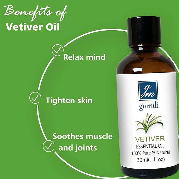 Vetiver Essential Oil 1 Oz - 100% Pure & Natural Vetiver Oil for Diffuser, Aromatherapy, Skin, Hair, Massage, Relaxing Scent - Bloomnest