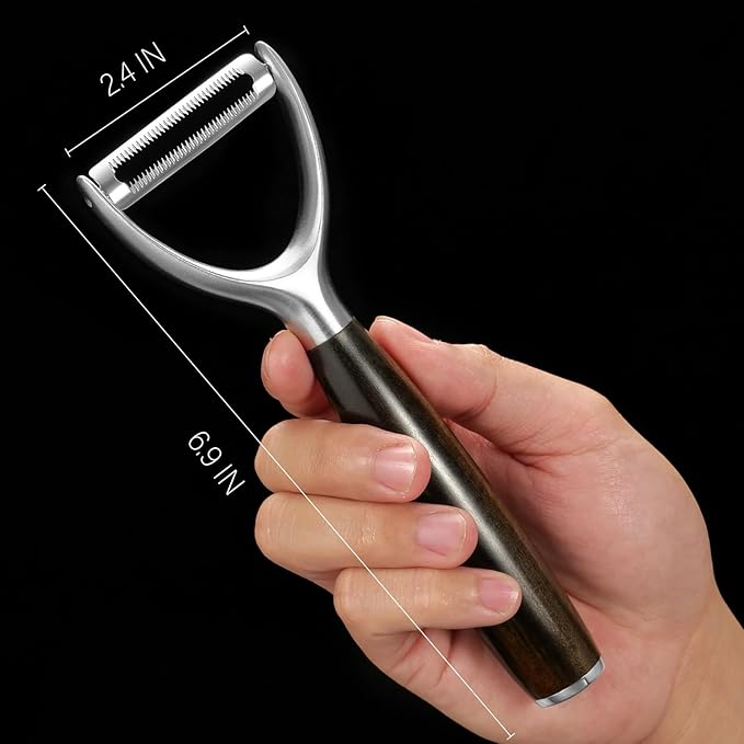 Serrated Blade Premium Y Type 304 Stainless Steel Multifunctional Kitchen Peeler Real Wood Handle Ultra Sharp Blade Vegetable Potato Apple（Agarwood） - Bloomnest