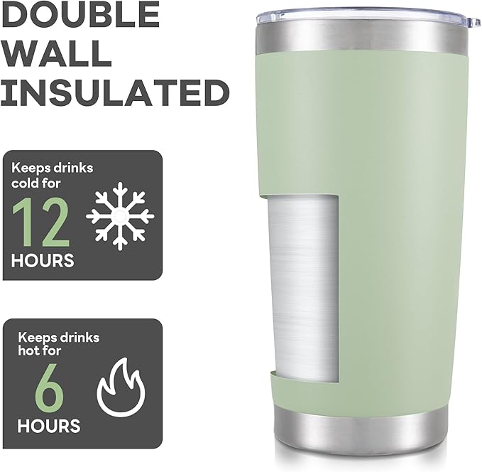 20 oz Tumbler with Lid Stainless Steel Insulated Tumblers Bulk Double Wall Vacuum Cups Powder Coated Travel Mug Keep Drinks Cold and Hot, Sagebrush Green, 12 Pack