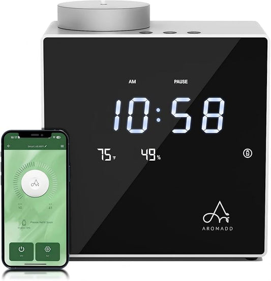 2026 Smart Waterless Diffuser, 2000 Sq.Ft Cold Air Scent Machine with Clock & Environmental Display | 7 Fragrance Levels, 9 Timer Settings, Hotel Collection Diffuser for Home & Large Rooms (Silver) - Bloomnest