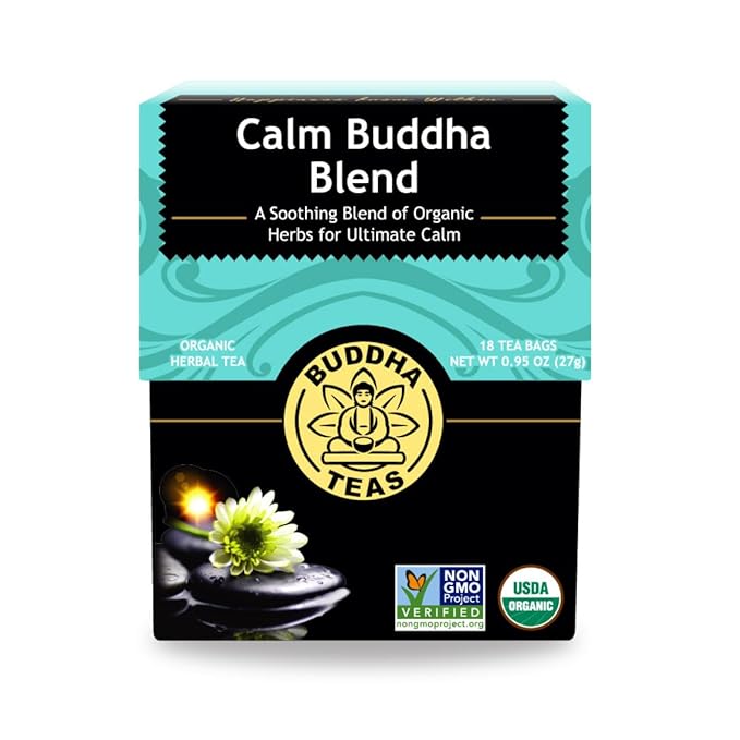 Buddha Teas - Calm Buddha Blend - Organic Herbal Tea - For Health & Wellbeing - Blend of Organic Herbs - Clean Ingredients - Caffeine Free - OU Kosher & Organic - Non-GMO - 18 Bleach-Free Tea Bags - Bloomnest