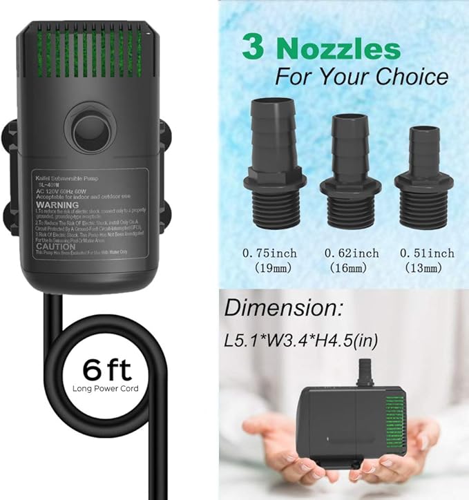 Submersible Pump 880GPH (3500L/H 60W) Ultra Quiet with Over Heating Protection 10.2ft High Lift for Fountains, Hydroponics, Ponds, Aquariums & More… - Bloomnest