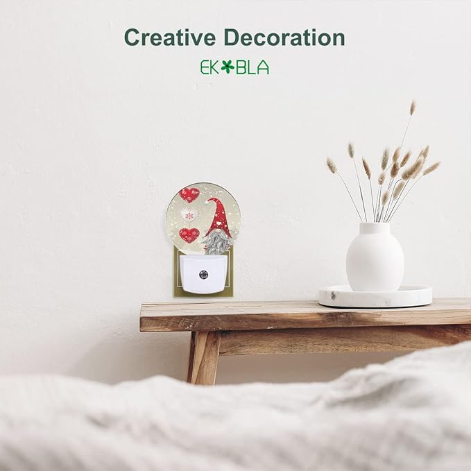 EKOBLA Valentine's Day Love Gnome Night Light Snowflakes Red Love Hearts Plug-in Nightlights Auto Sensor LED Dusk to Dawn Light for Men Women Boys Girls Gifts - Bloomnest