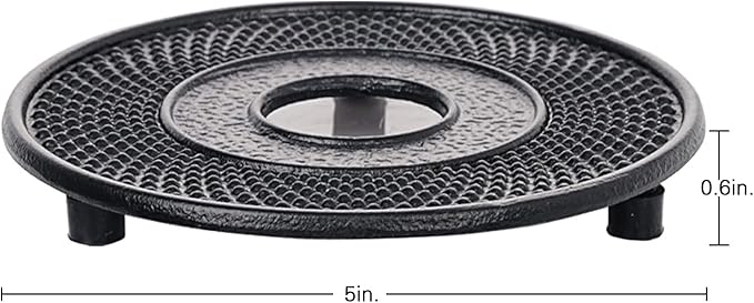 Sungmor Black Cast Iron Teapot Trivet - Heat-Resistant Japanese Tea Pot Stand, Textured Anti-Slip Base for Table and Counter Protection - Bloomnest
