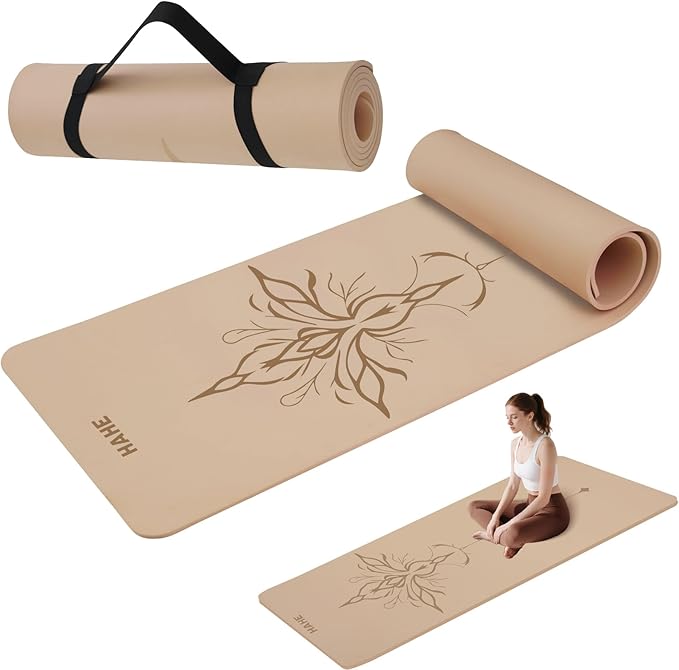 HAHE Yoga Mat Thick (8MM,1/3"), Eco-Friendly POE Non Slip Yoga Mat, High Rebound & Shock Absorption, Anti-Tear & Sweat-Resistant for Yoga, Fitness, Home, Workouts, Large Pilates Mats 72"x24" with Carrying Strap - Bloomnest