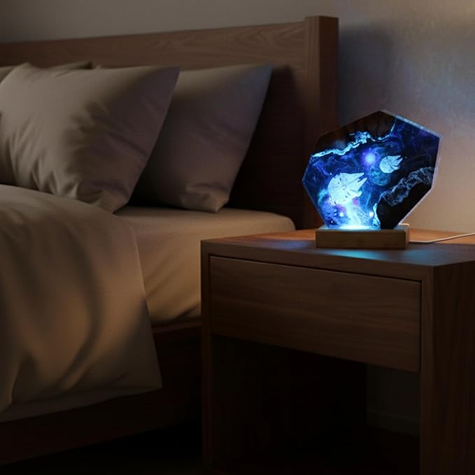 Handmade 3D Ocean Resin Lamp, Epoxy Ocean Night Light with Wooden Base, LED Color Changing Table Lamp, USB Powered Dragons Decor, Unique Ocean Gift for Bedroom & Home Office (Astronaut Galaxy) - Bloomnest