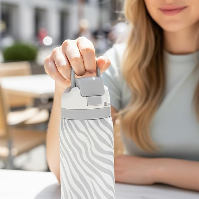 Zebra Print Insulated Stainless Steel Water Bottle with Straw for Sports and Travel, 32oz, Gifts for Women Girls Friends Teens Birthday Christmas - Bloomnest