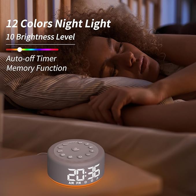 Sound Machine Alarm Clock Brown Noise White Noise Machine Night Light with Dual Alarms Backup Battery 30 Sleeping Sounds for Baby Kids Adults 32 Level Volume 5 Timers 15 Wake Up Sounds Memory Function - Bloomnest