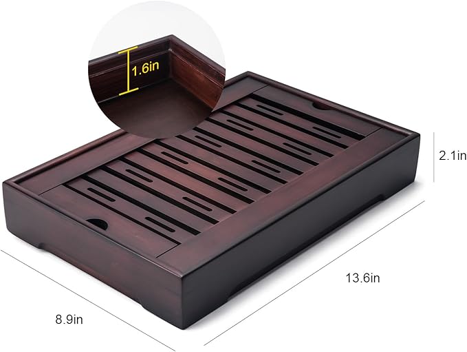 Bamboo Chinese Tea Tray - 13.6 x 8.9 inch Japanese Tea Serving Tray, Gongfu Tea Table Set with Reservoir Type Water Storage Box - Large - Bloomnest