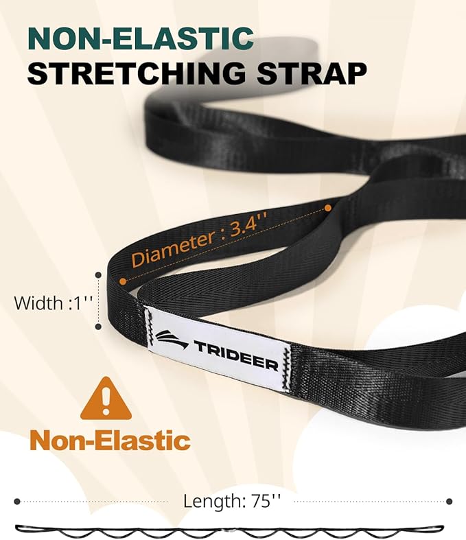 Trideer Stretching Strap Yoga Strap Physical Therapy for Home Workout, Exercise, Pilates and Gymnastics, 10 Loops Non-Elastic Stretch Bands with Aesthetic Packaging for Women & Men - Bloomnest
